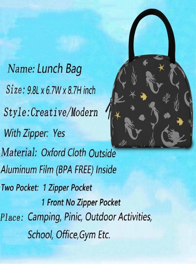 ZzWwR Underwater Mermaid Silhouette Fish Starfish Reusable Lunch Tote Bag with Front Pocket Zipper Closure Insulated Thermal Cooler Container Bag for Man Women Work Picnic Travel Beach Fishing - Image 3